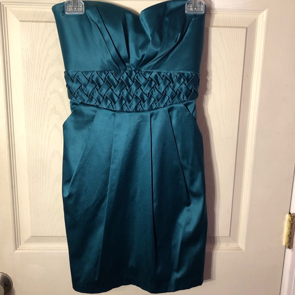 Teal Strapless Dress with Pockets